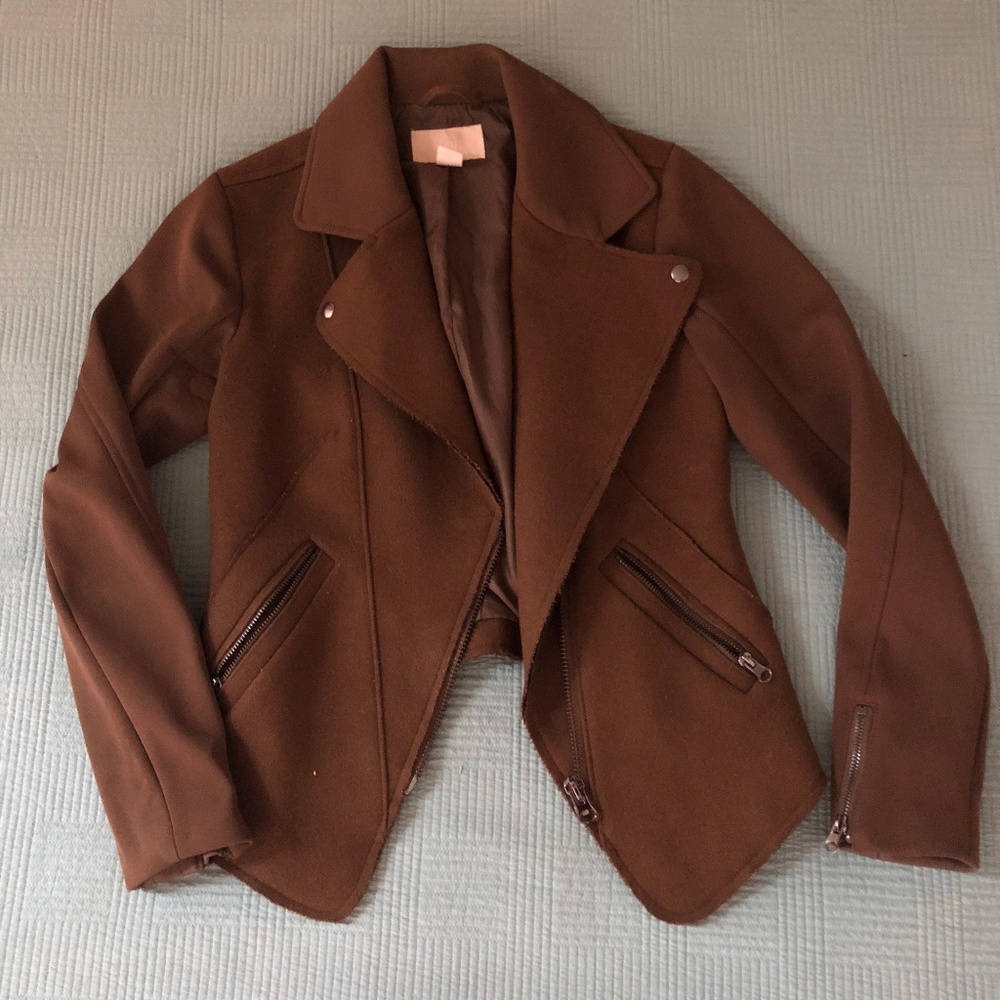 H&M Olive cropped biker jacket